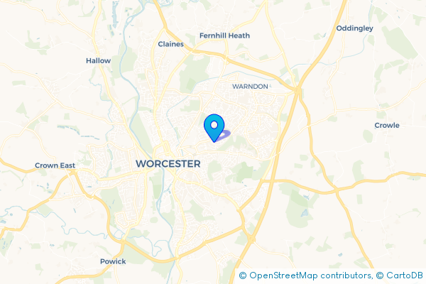 Minibus Hire route map for Tolladine, Worcestershire