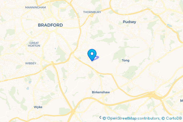 Minibus Hire route map for Tong Street, West Yorkshire