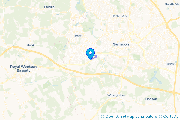 Minibus Hire route map for Toothill, Wiltshire