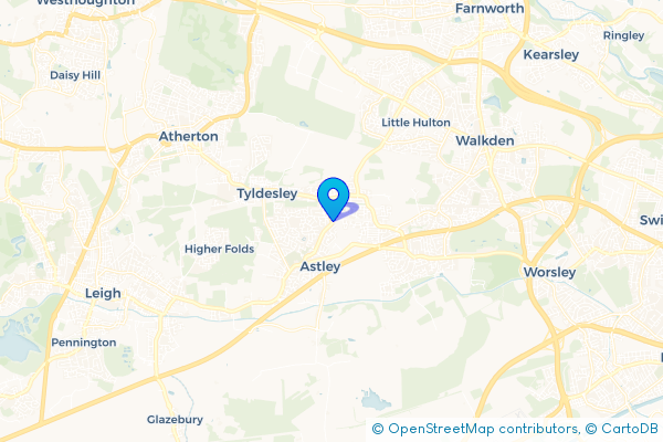Minibus Hire route map for Tyldesley, Greater Manchester