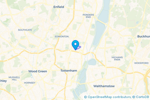 Minibus Hire route map for Upper Edmonton, Greater London