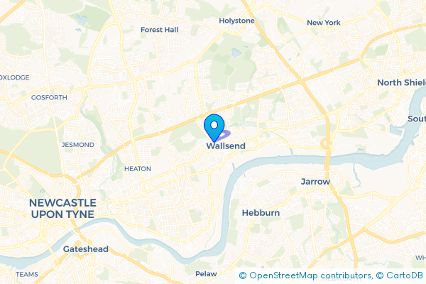 Minibus Hire route map for Wallsend, Tyne and Wear