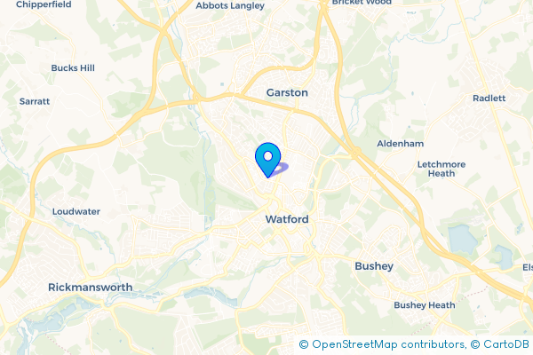 Minibus Hire route map for Watford, Hertfordshire