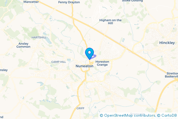 Minibus Hire route map for Weddington, Warwickshire