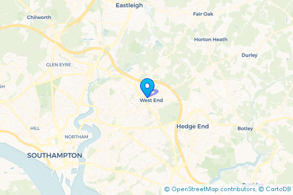 Minibus Hire route map for West End, Hampshire