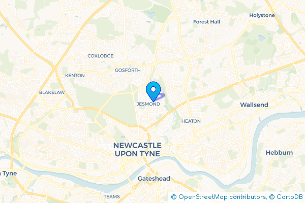 Minibus Hire route map for West Jesmond, Tyne and Wear