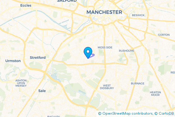 Minibus Hire route map for Whalley Range, Greater Manchester