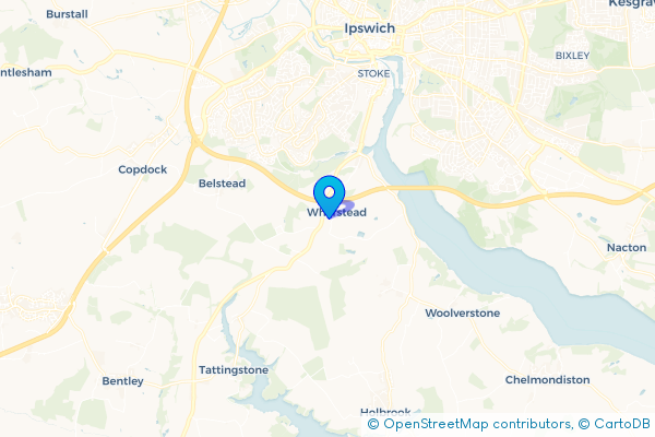 Minibus Hire route map for Wherstead, Suffolk