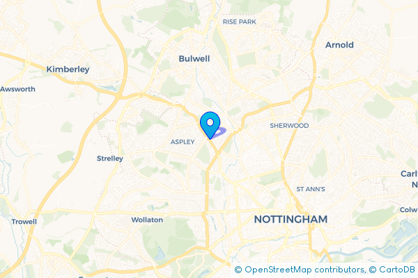 Minibus Hire route map for Whitemoor, Nottinghamshire