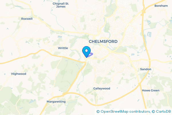 Minibus Hire route map for Widford, Essex