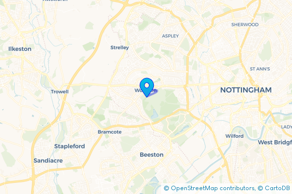 Minibus Hire route map for Wollaton, Nottinghamshire