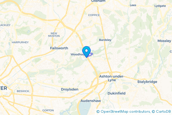 Minibus Hire route map for Woodhouses, Greater Manchester