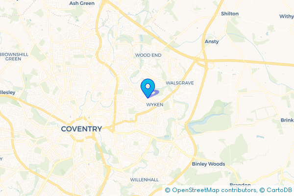 Minibus Hire route map for Wyken, West Midlands